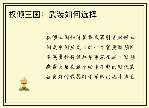 权倾三国：武装如何选择