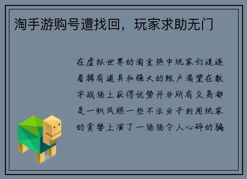 淘手游购号遭找回，玩家求助无门