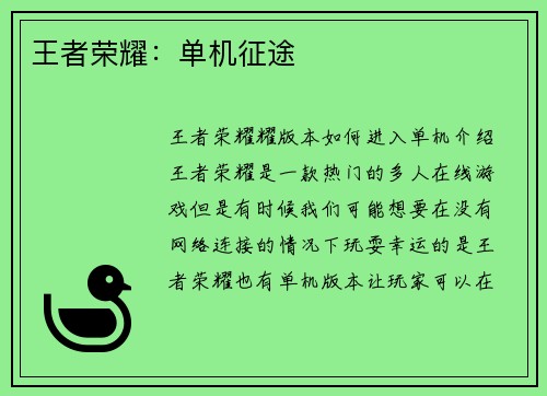 王者荣耀：单机征途